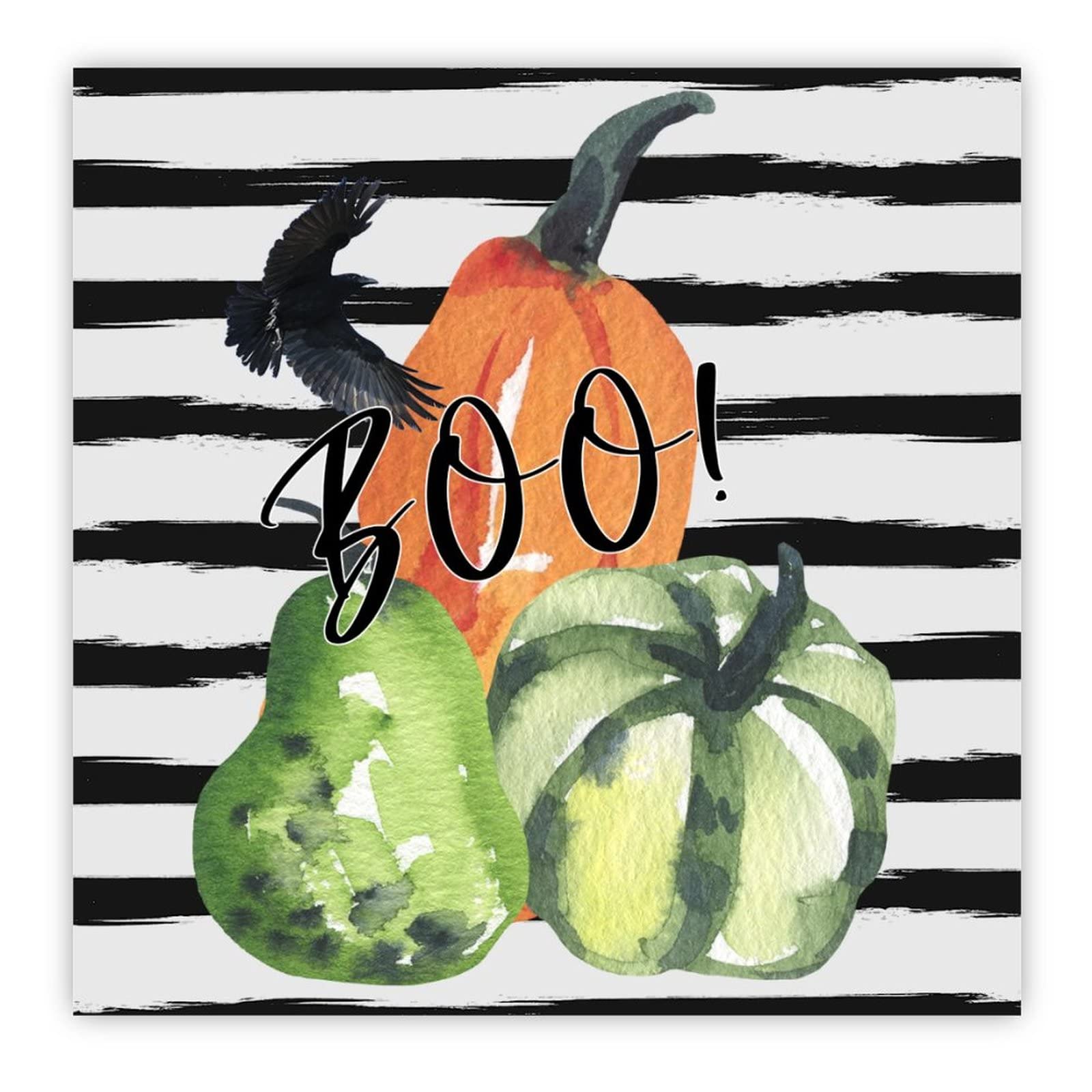 Panneau bois citrouille Halloween noir corbeau 40x40 cm pour salon