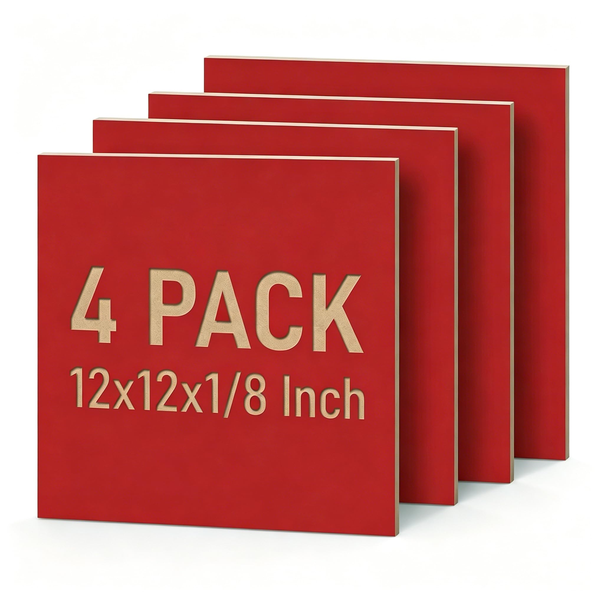Creatorally 4 Pack Pre-Painted Basswood Plywood Sheets, 300x300x3mm, Coloured Craft Wood Boards, Ready for Laser Cutting, Engraving & DIY Projects (Red)