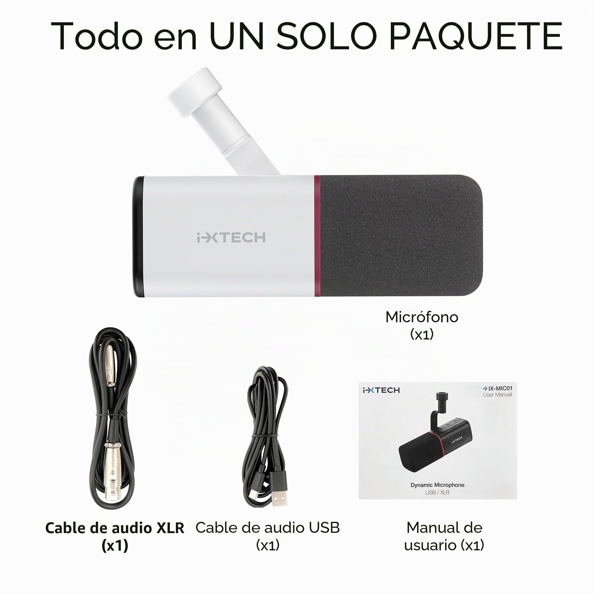 IXTECH Micrófono dinámico cardioide con cubierta de micrófono, micrófono USB XLR vocal para podcasting, transmisión, grabación, juegos y voz en off (blanco)