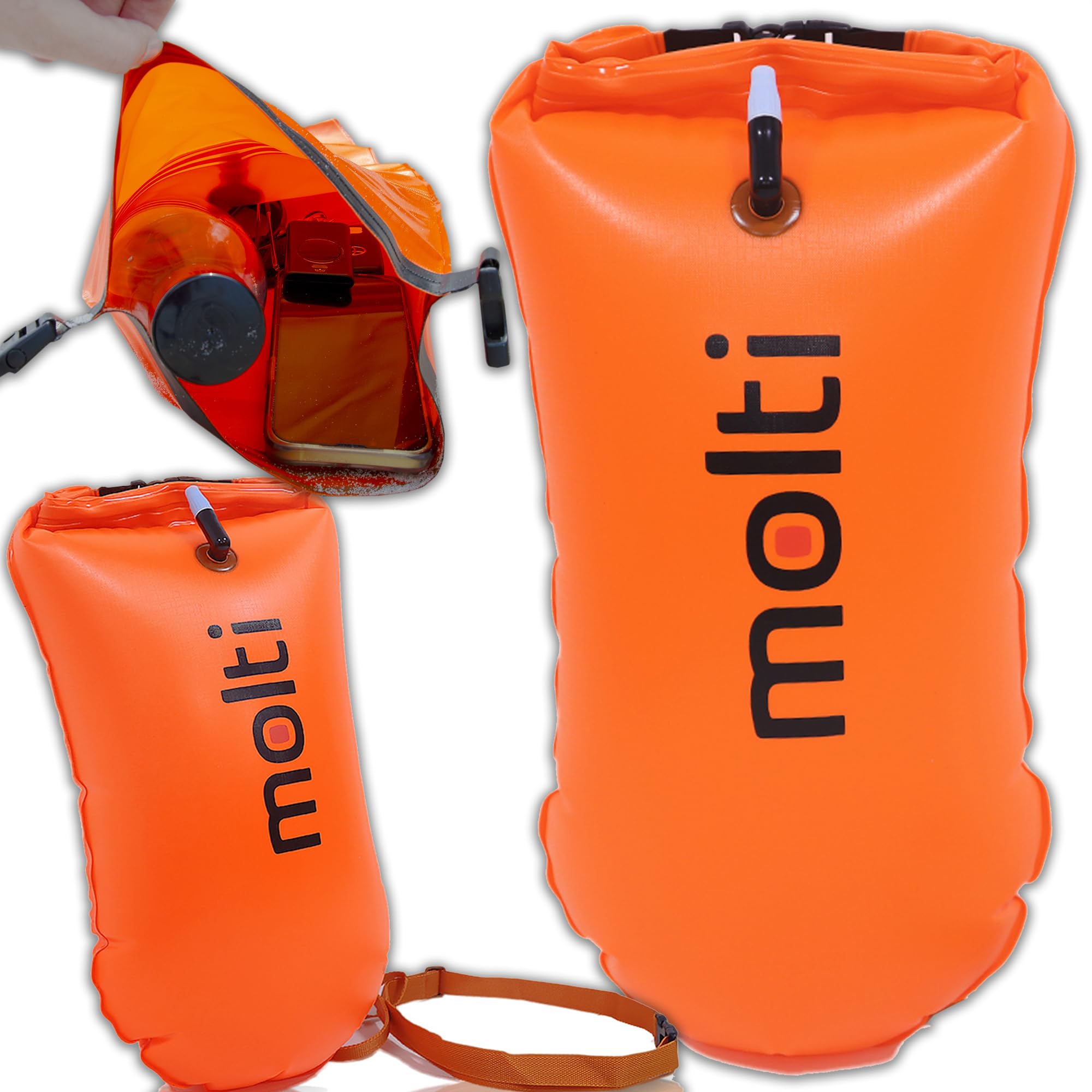 molti Bouée de natation gonflable 2 en 1 et sac sec -> 28 l pour adultes Baywatch Bouée Orange Sécurité pour la natation Open Water et Triathlon