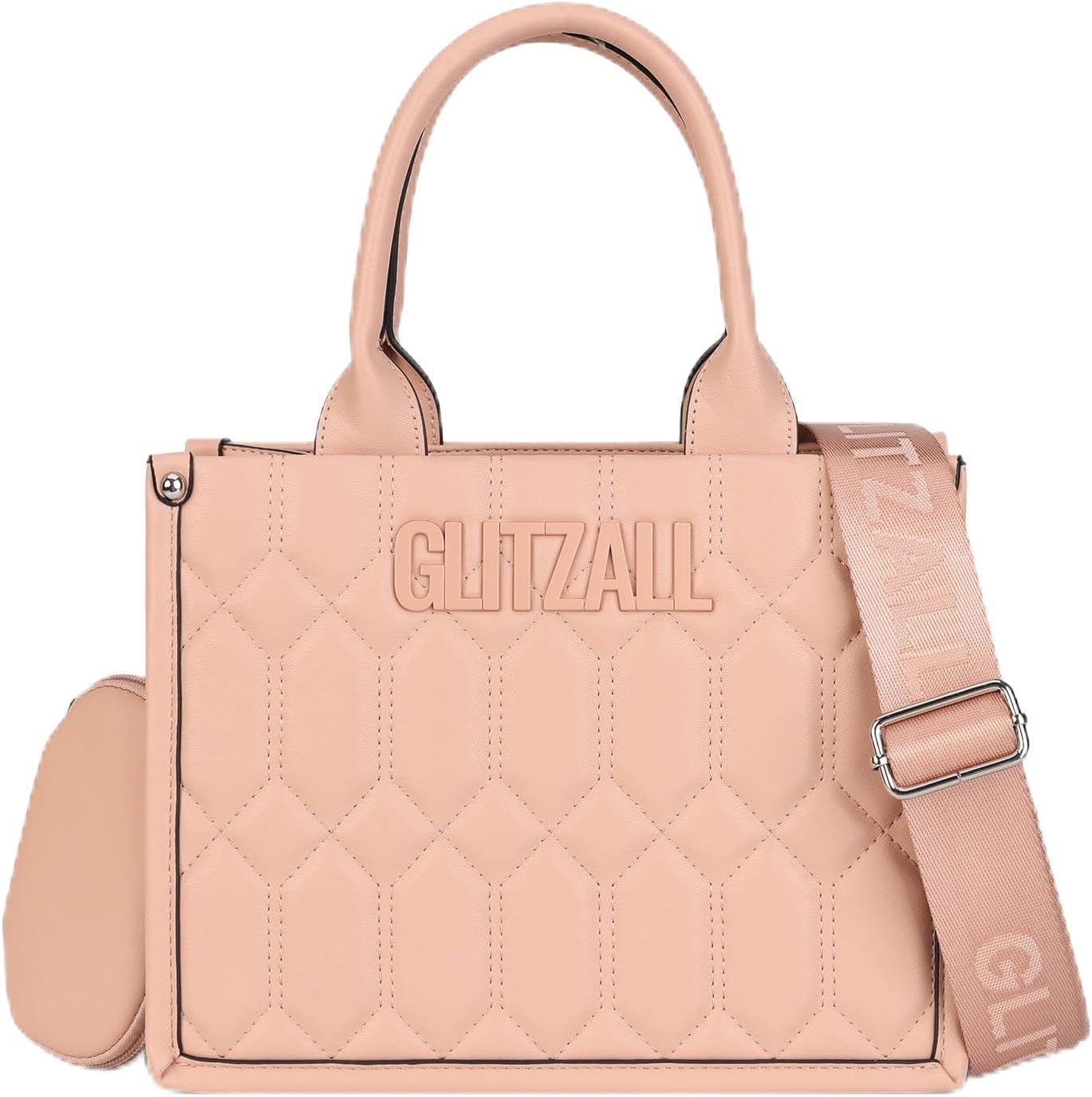 Quilted Satchel Purse for Women, Top Handle Crossbody Bag with Wide Strap, Medium Handbag with Detachable Pouch