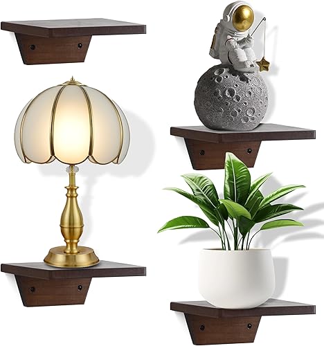 Miniatura 11 de PHOENANCEE Estantes flotantes pequeños, estante para altavoces, estante de pared trapezoidal para lámpara de mesa, exhibición de plantas, repisas