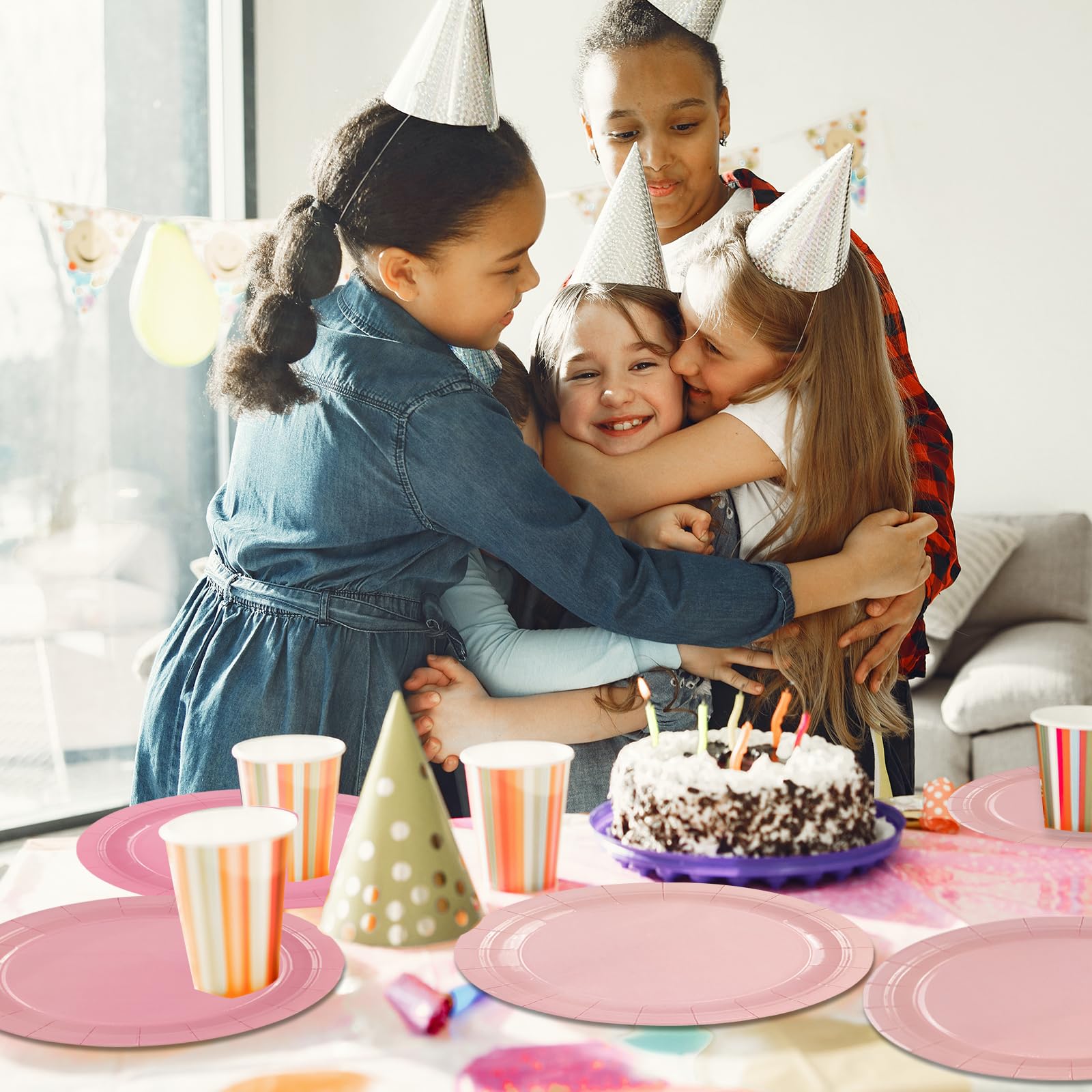 EVYIENEN 48 Stück Rosa Pappteller,Kindergeburtstag Partyteller,Einwegteller Kuchen Dessertteller Sets für Graduierung Babyparty, Hochzeit,Buffet,Feiertagen(23cm) Küche, Haushalt & Wohnen