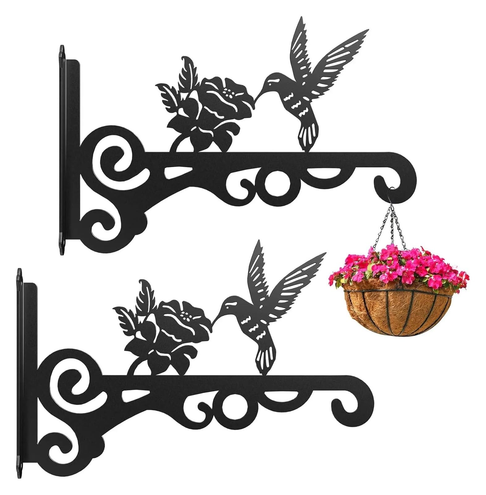 Crochet mural plante et carillon éolien en métal traité antirouille pour décoration jardin (4PCS)