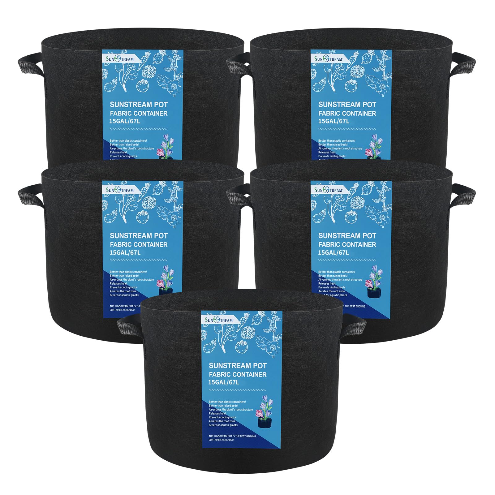 SunStream 15 Gallons Grow Bags 5 Pack