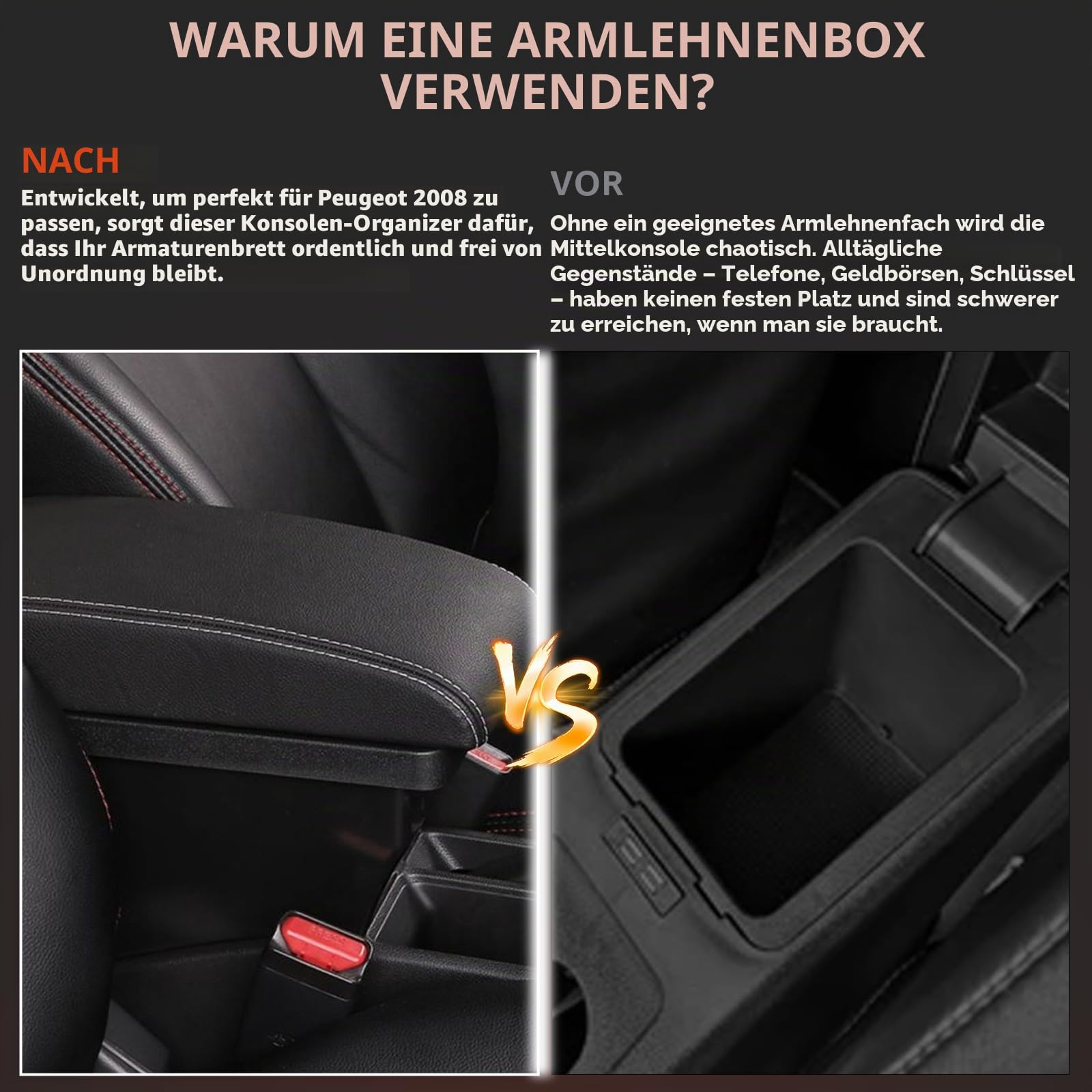 XUKEY Zweilagige Armlehne aus schwarzem Leder für die Armlehne der Mittelkonsolen-Aufbewahrungsbox 2008