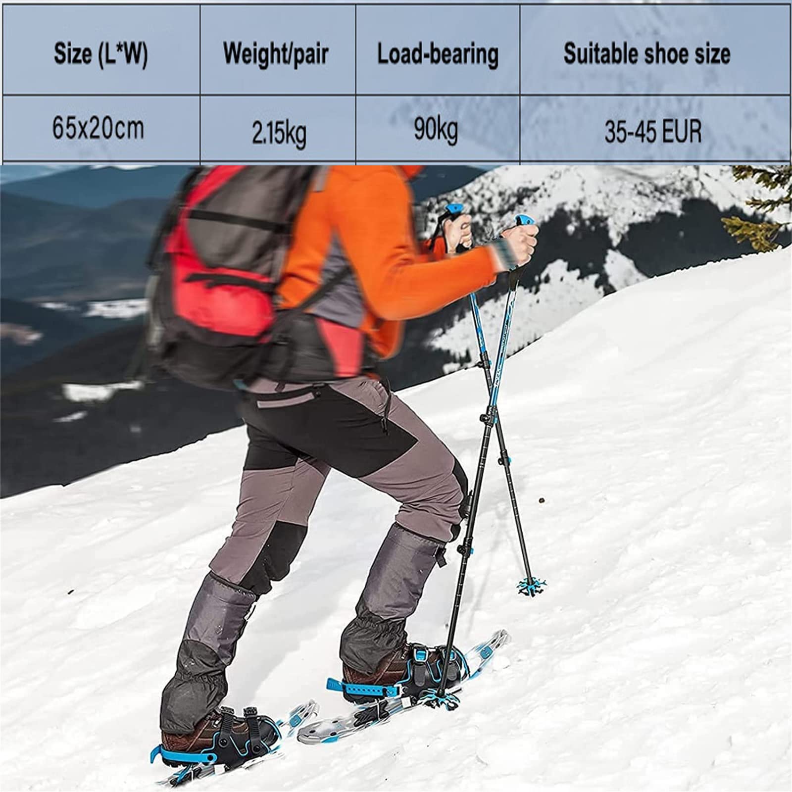 Raquettes À Neige Tout Terrain 25'' en Aluminium,avec Fixations À Cliquet Réglables Et Conception De Levage du Talon,Raquettes À Neige pour Hommes Et Femmes,Bleu