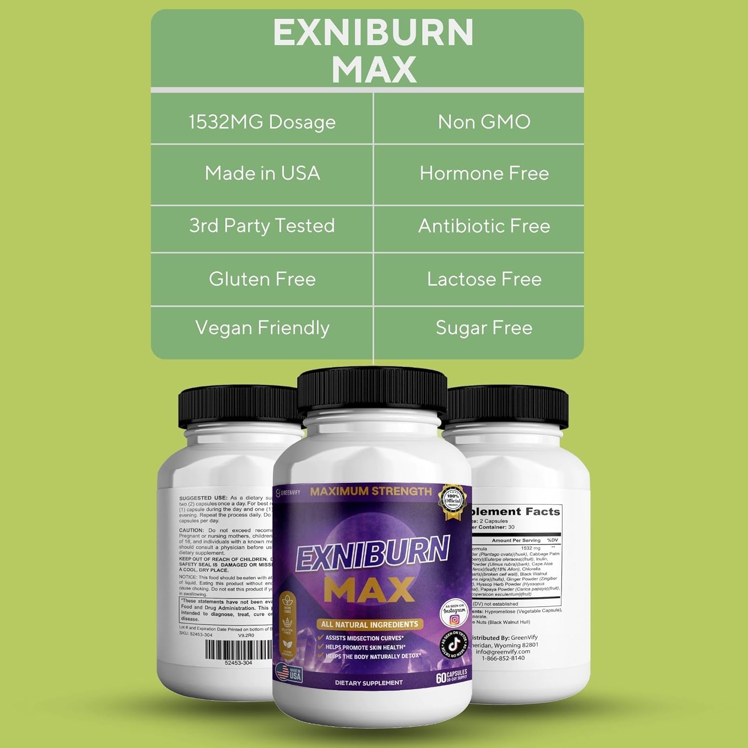Exniburn Maximum Strength Dietary Supplement, 60 Capsules, 30-Day Supply (2)