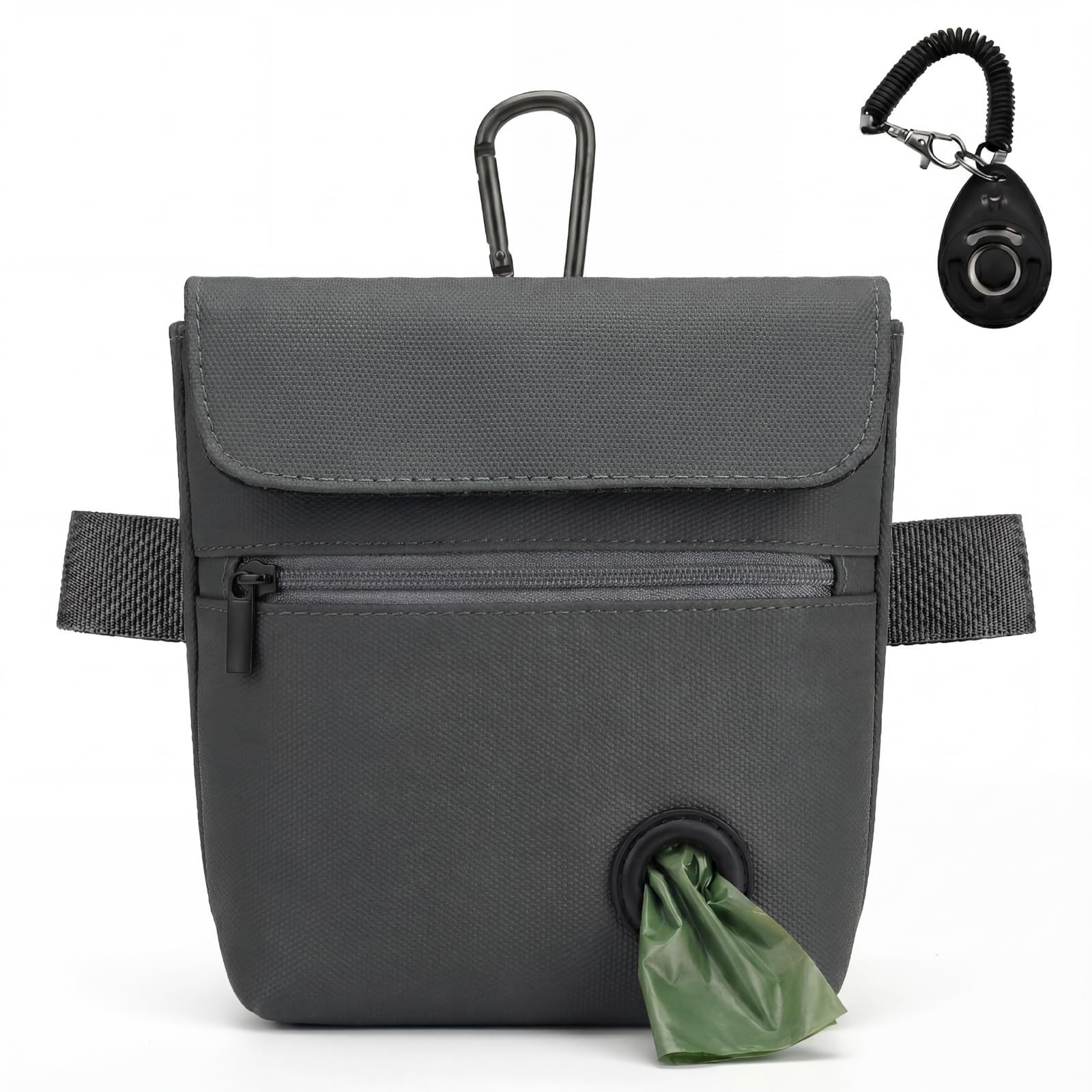 Shmidgoo Dog Treat Pouch and Dog Training Clicker, Treat Bag with Poop Bag Dispenser, Powerful Magenetic Clasp, Metal Clip Waist Belt Fanny Pack for Pet Walk Dog Training (Black)