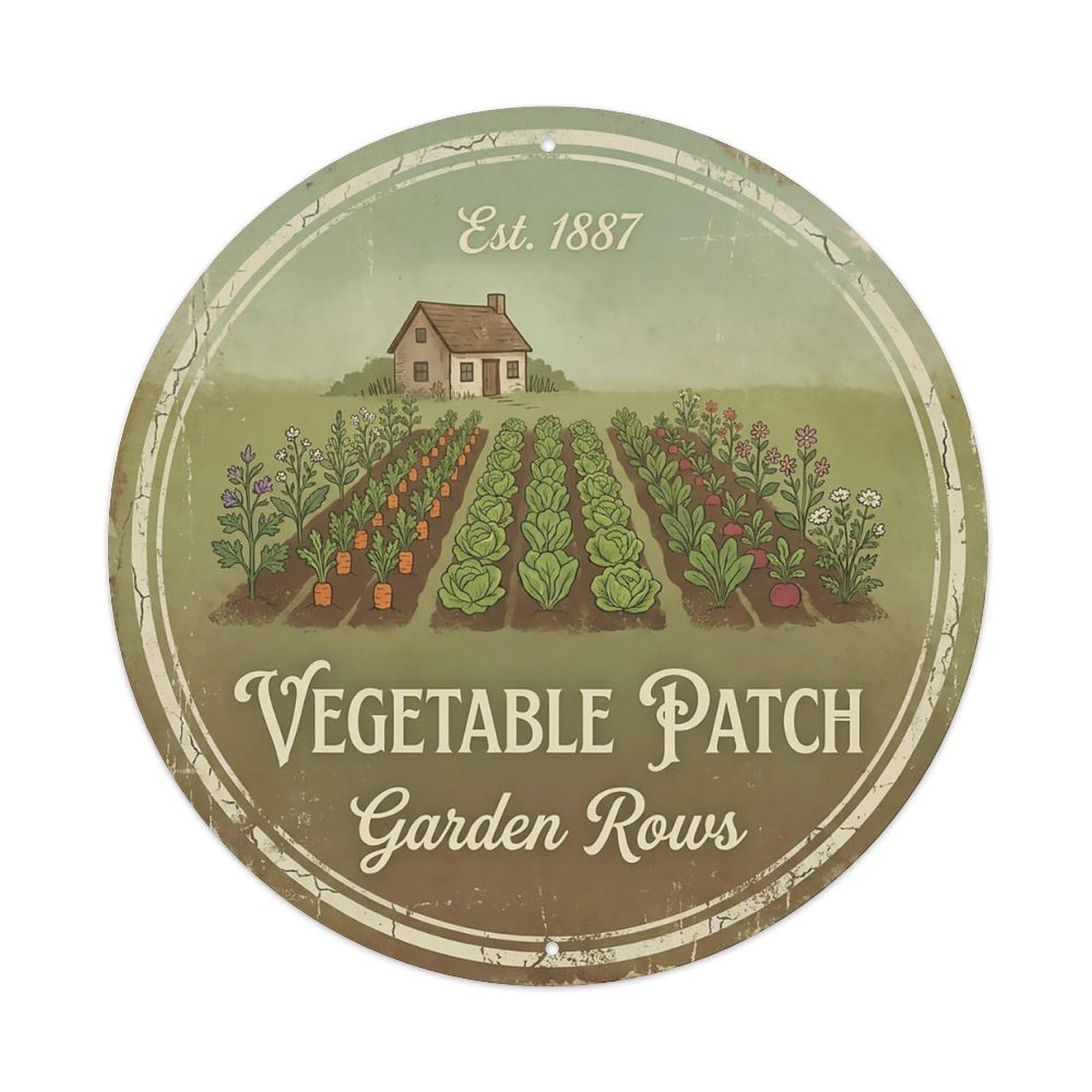 Cxhjca 8X8inch(20X20cm) Vintage Cottagecore Garden Vegetable Patch Rows Metal Tin Sign