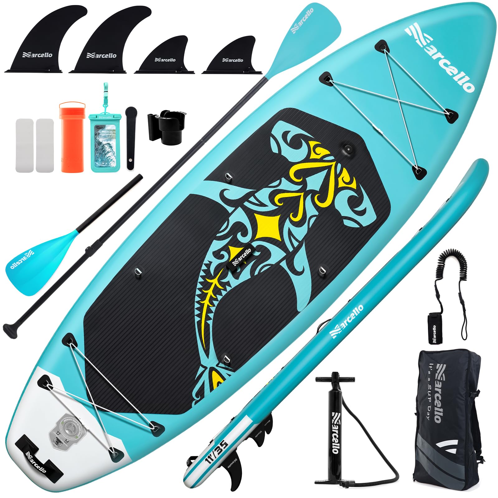Humberto Inflatable Stand Up Paddle Board, 11'×35"×6" Premium SUP Board with Hand Pump, Leash, Repair Kit, Waterproof Phone Case and Backpack, Paddle Board for Adults (VIBRANT)