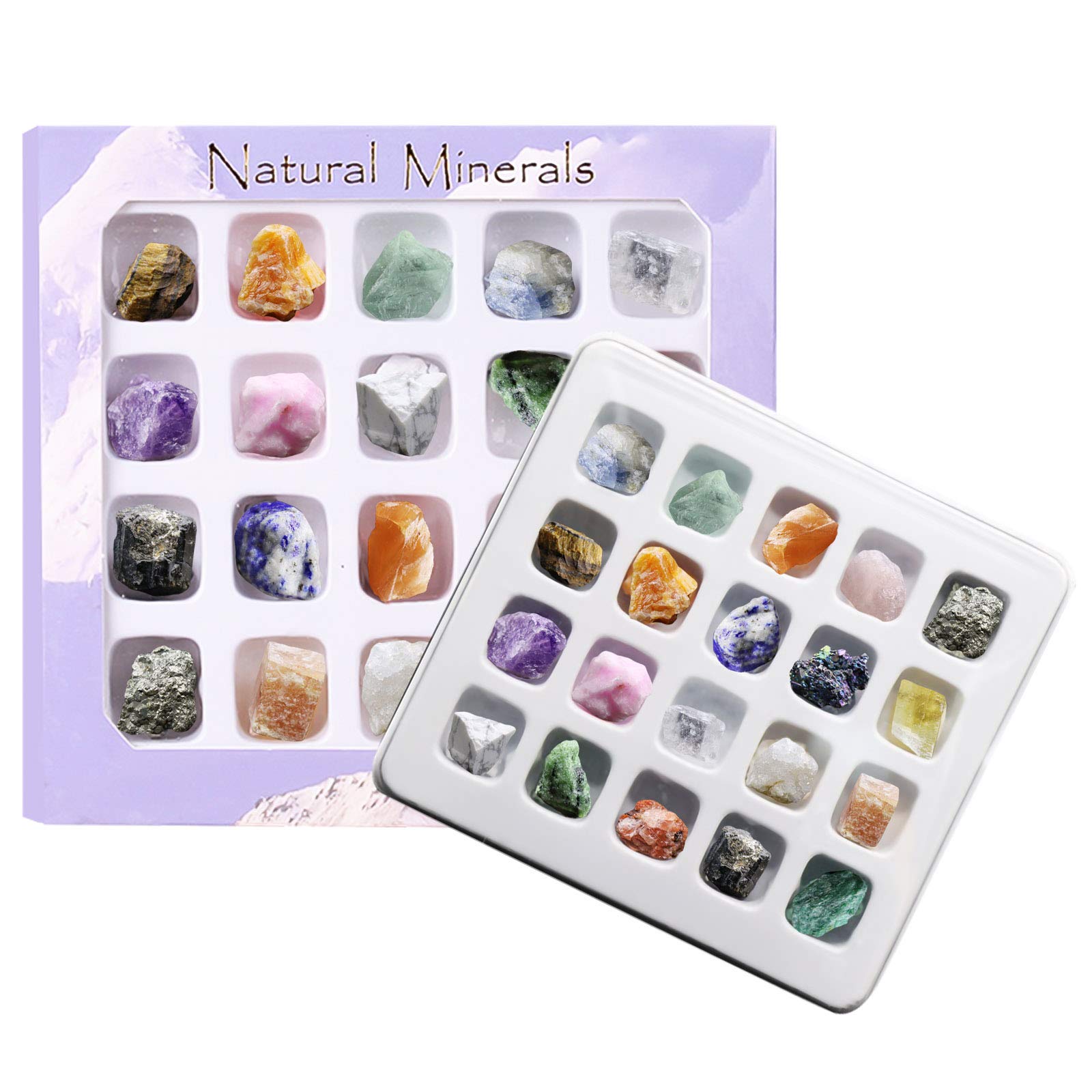 20 Pezzi/Set Set di Cristalli Curativi Pietre Preziose Minerali Naturali Campioni di Minerali per L' educazione Alla Geologia Delle Rocce per Collezionisti Insegnanti