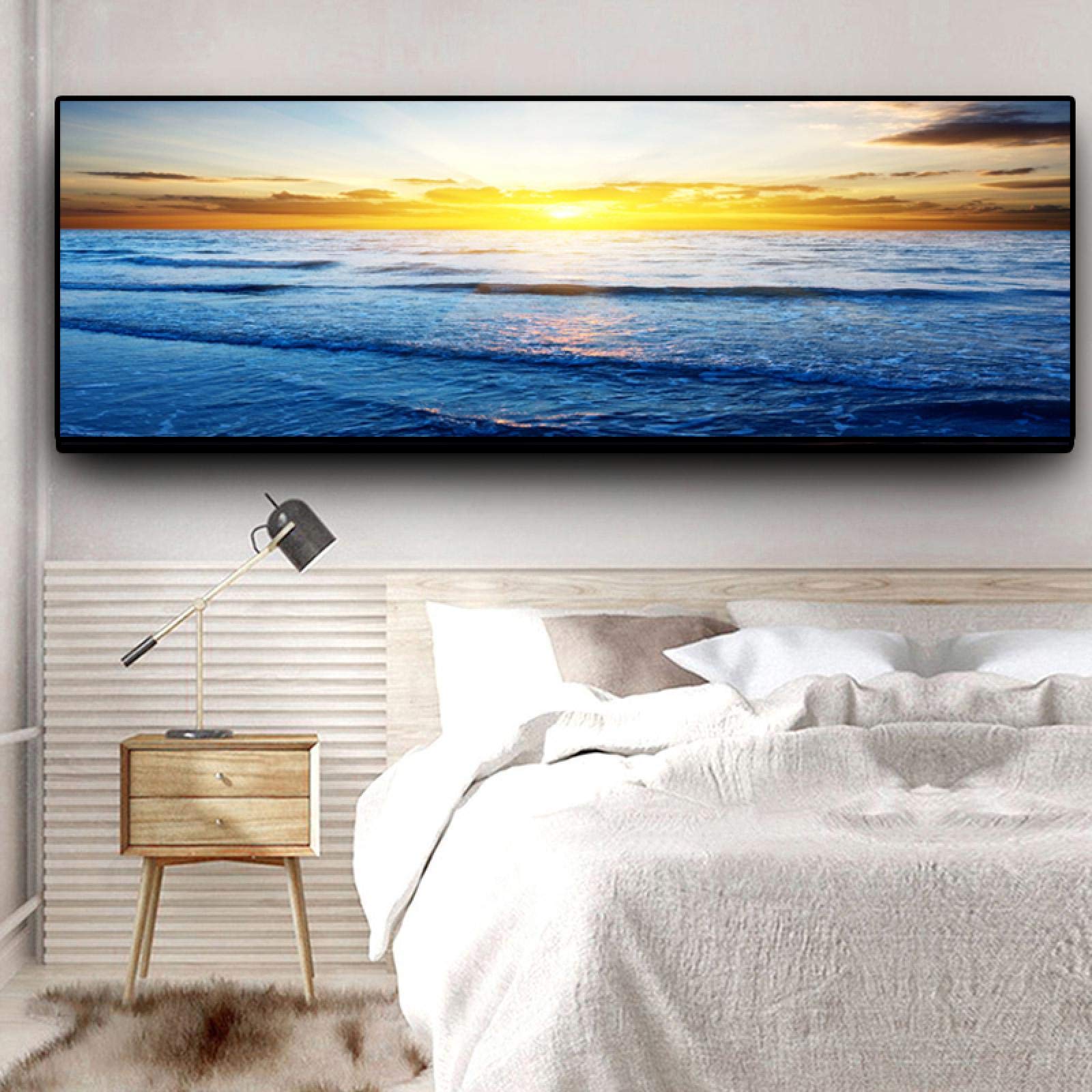 Tramonti Natura Oceano Spiaggia Panorama Paesaggio Tela Pittura Scandinavo Poster e Stampe Wall Art Immagini sul comodino 50x150cm Frameless