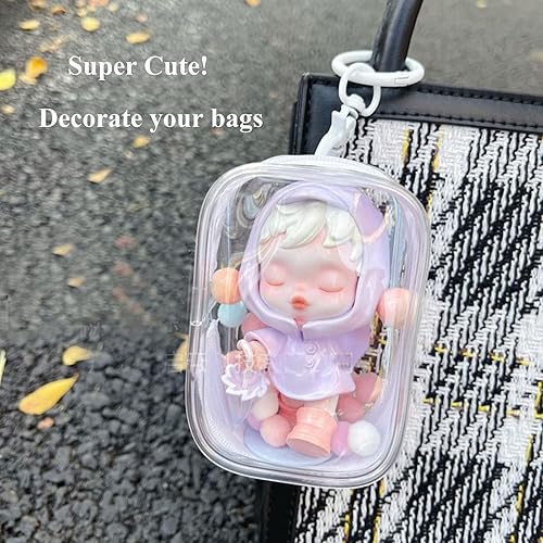 Miniatura 3 de Vitrina transparente con llavero para mini figuras, estuche portátil de almacenamiento de muñecas, bolsa colgante para llavero