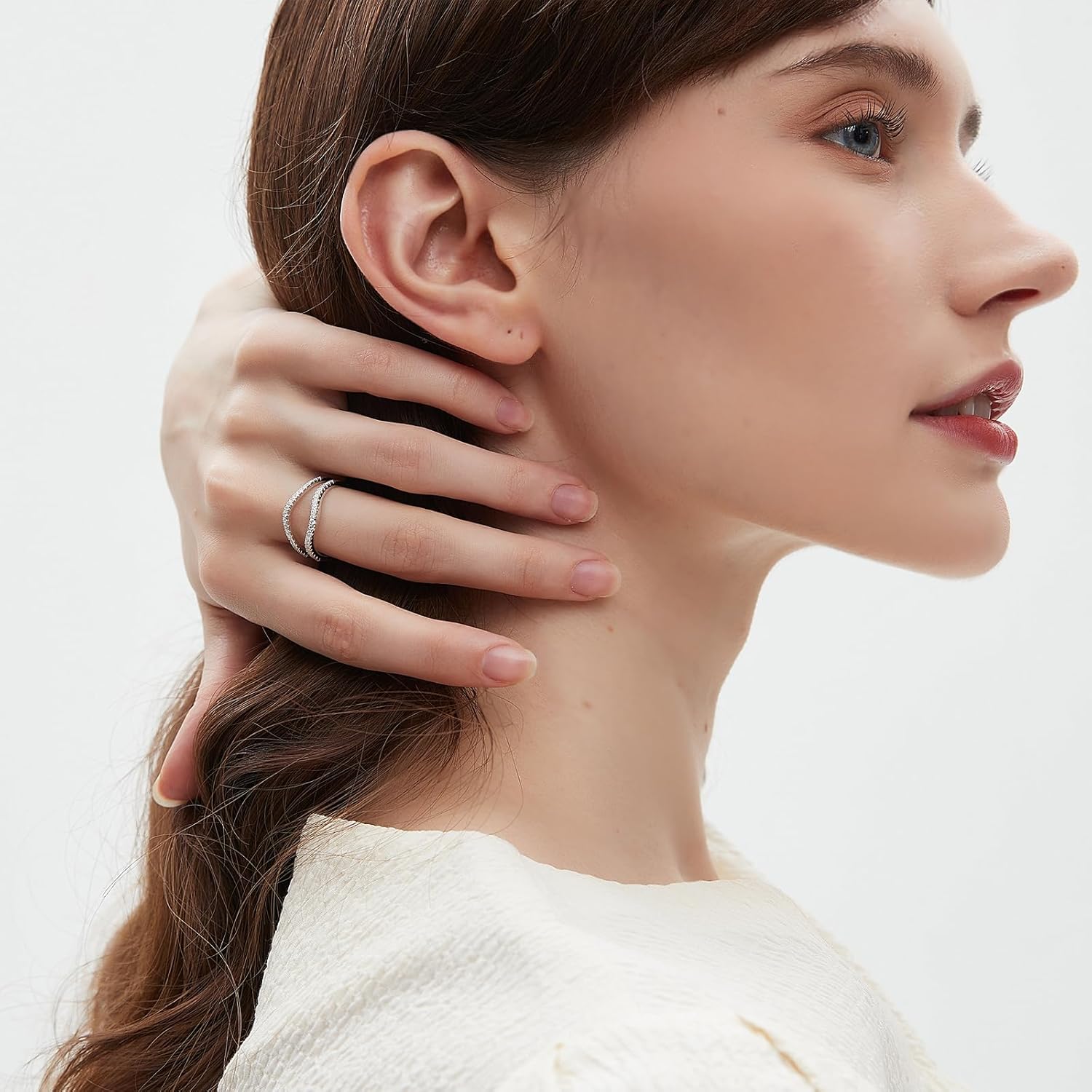 Newshe Jewellery Cubic Zirconia Curved Wedding Bands for Women Ring Enhancer Guard for Engagement Rings 925 Sterling Silver Size 4-13 - Image 7