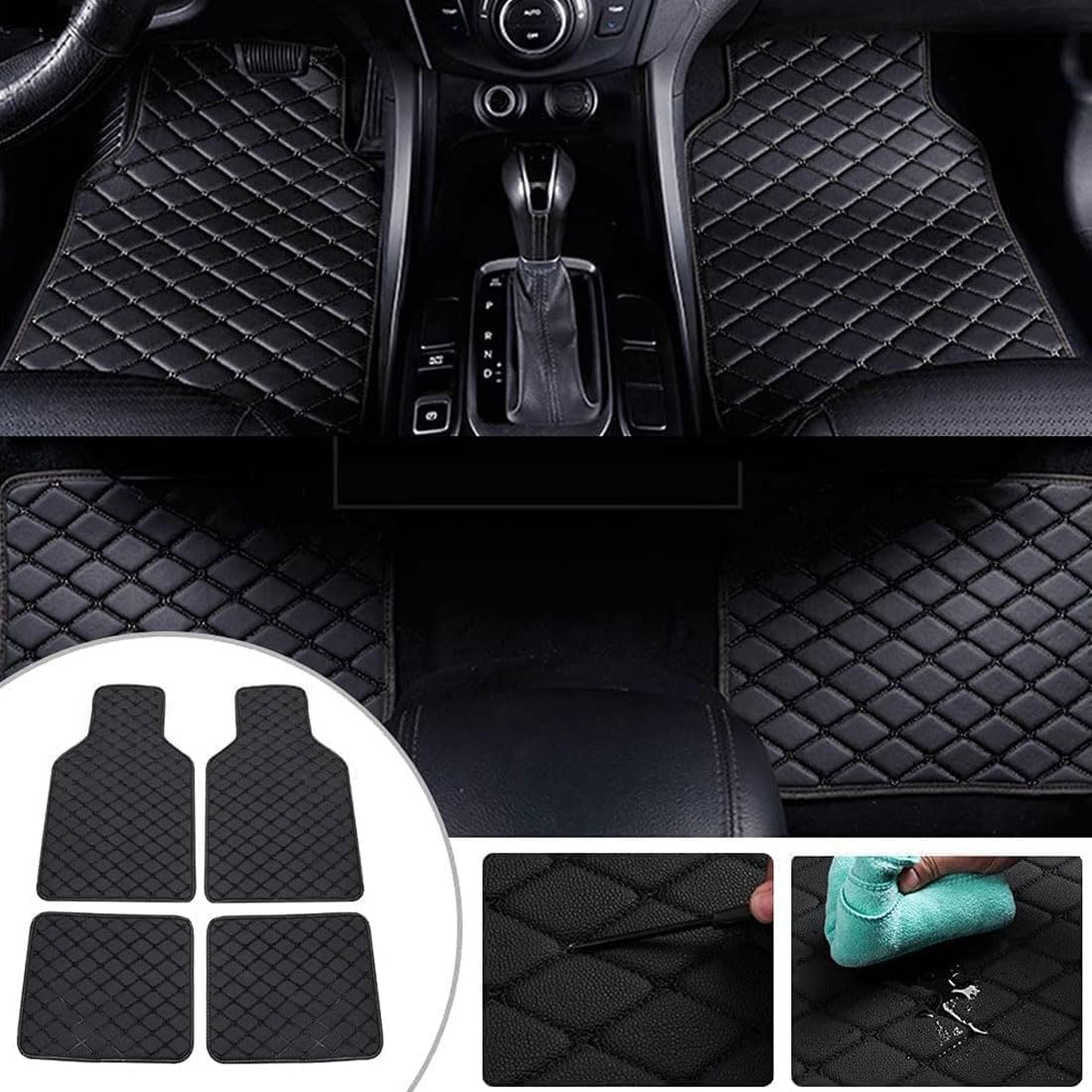 VALKEM Tappetini Auto per Honda CRV 2007 2008 2009 2010 2011, 4 Pezzi Pelle Antiscivolo Impermeabile Tappetino in Tutto Tempo Tappeti Protezione Set, Accessori Interni,A all Black