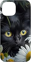 Vista 6 de iPhone 16 Black Cat with Daisies – Enchanting Floral Design Case