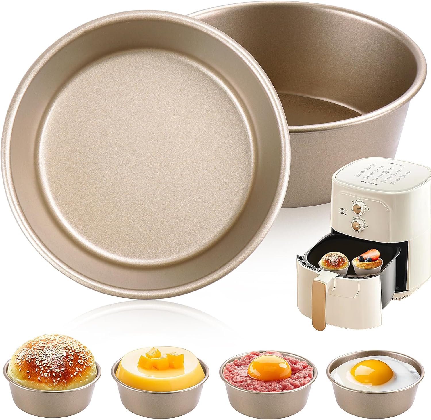 2PCS Air Fryer Egg Moulds, 4'' Ramekins for Air Fryer, Egg Ring Molds