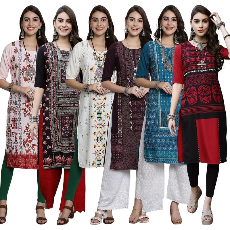 Pinkmint Printed Kurti For Women's Timeless Tradition Kurtis With A Classic Touch (Pack Of 6)