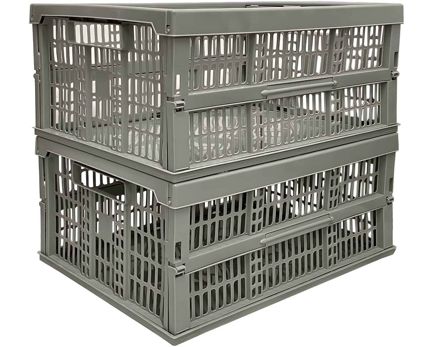 Vr7 Grey & White Folding Storage Crates With Handles Stackable Plastic Storage Baskets For Home Kitchen Collapsible Storage Boxes 2 Pack
