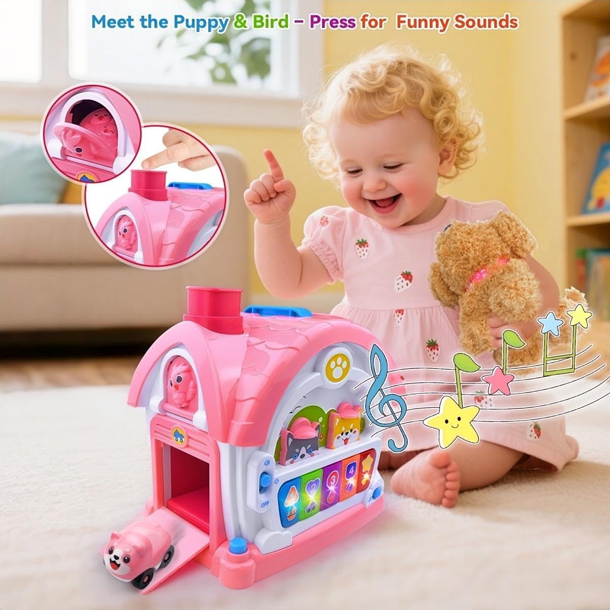 Toys for 1+ Year Old Girls – 9-in-1 Montessori Musical Toddler Activity House with Lights, Sounds, Bilingual Learning, Ideal 1st Birthday Xmas Gifts for Girls Ages 1 2 3