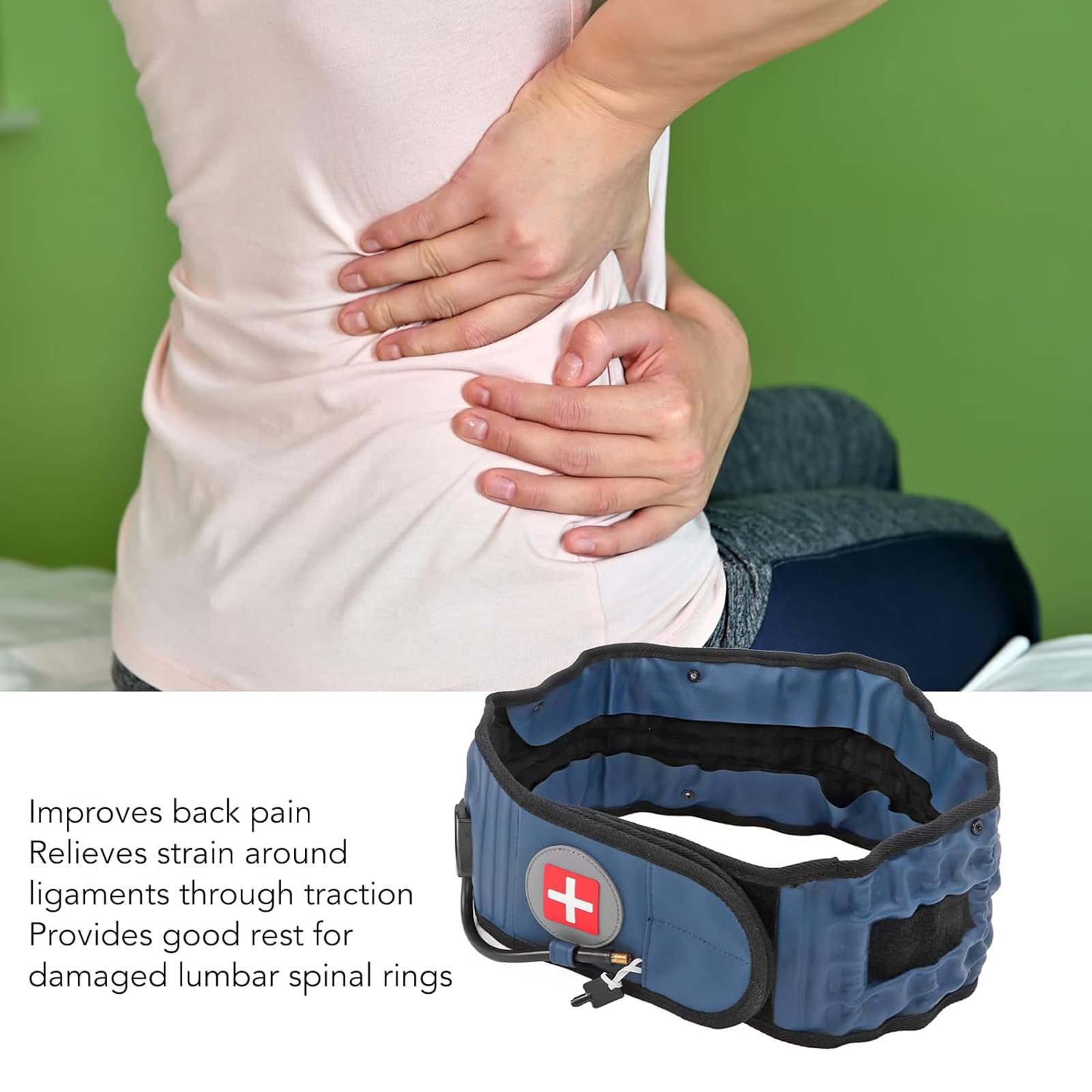 CUSMA Cinturón De Espalda De Descompresión, Cinturón Inflable Espinal, Dispositivo De Tracción Lumbar Para Hombres Y Mujeres, Se Adapta A Cintura De 29 A 49 Pulgadas.,Beige