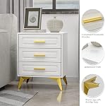 Giluta White Nightstand with Drawers, Modern Bedside Table with Gold Solid Metal Legs, Wood Side Table Bedroom,Sofa End for Hallway, 15.75" D x 19.7" W x 24" H
