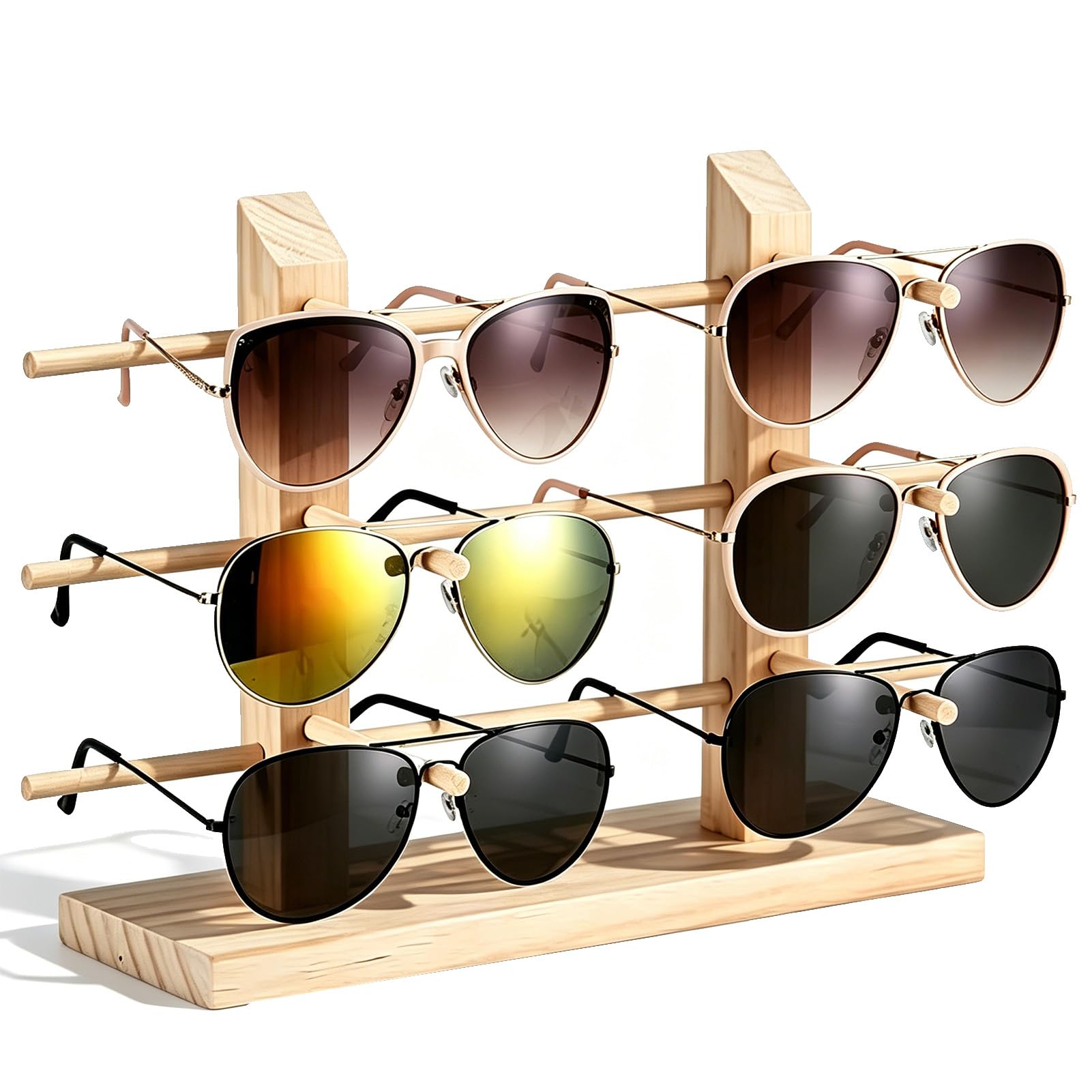 HERCHR Espositore per Occhiali Scaffale per Occhiali Multipli, 3 Strati Organizer portaocchiali per espositore per casa o Negozio di Occhiali(6 Paia)