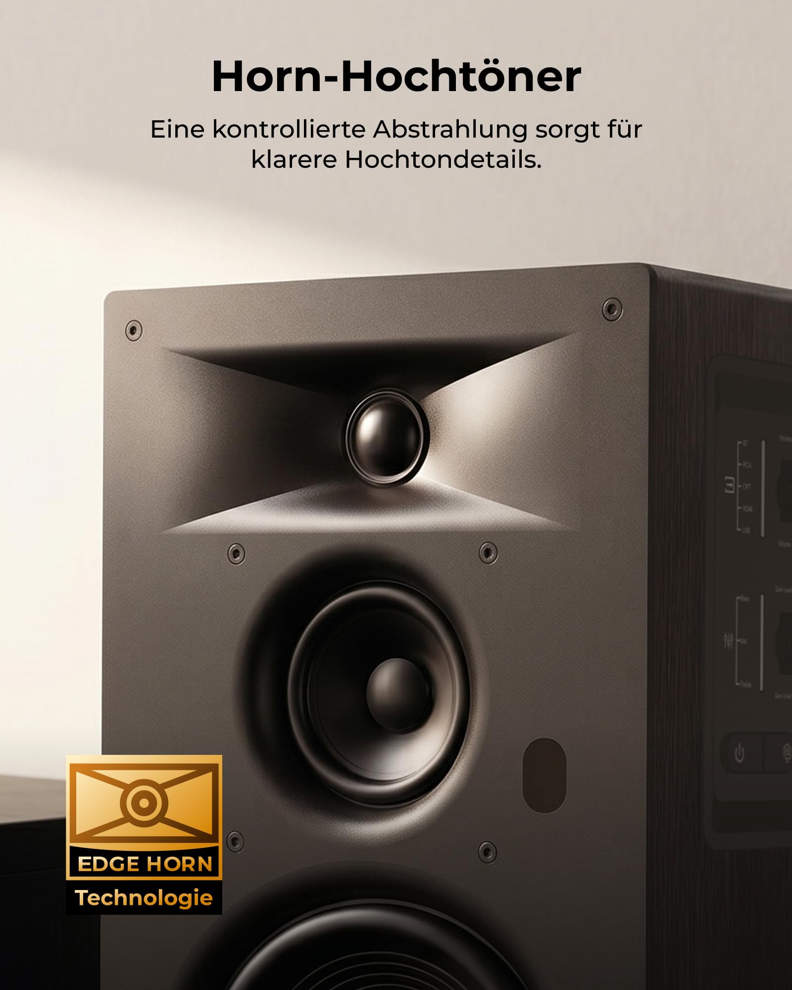 ULTIMEA Aktive 3-Wege-Regallautsprecher, 70W RMS Aktivlautsprecher mit 5,25" Tieftöner, App, Bluetooth 6.0, HDMI ARC, mit Subwoofer-Ausgang für Heimkino, TV, PC & Plattenspieler, Studio Monitor, BS-3