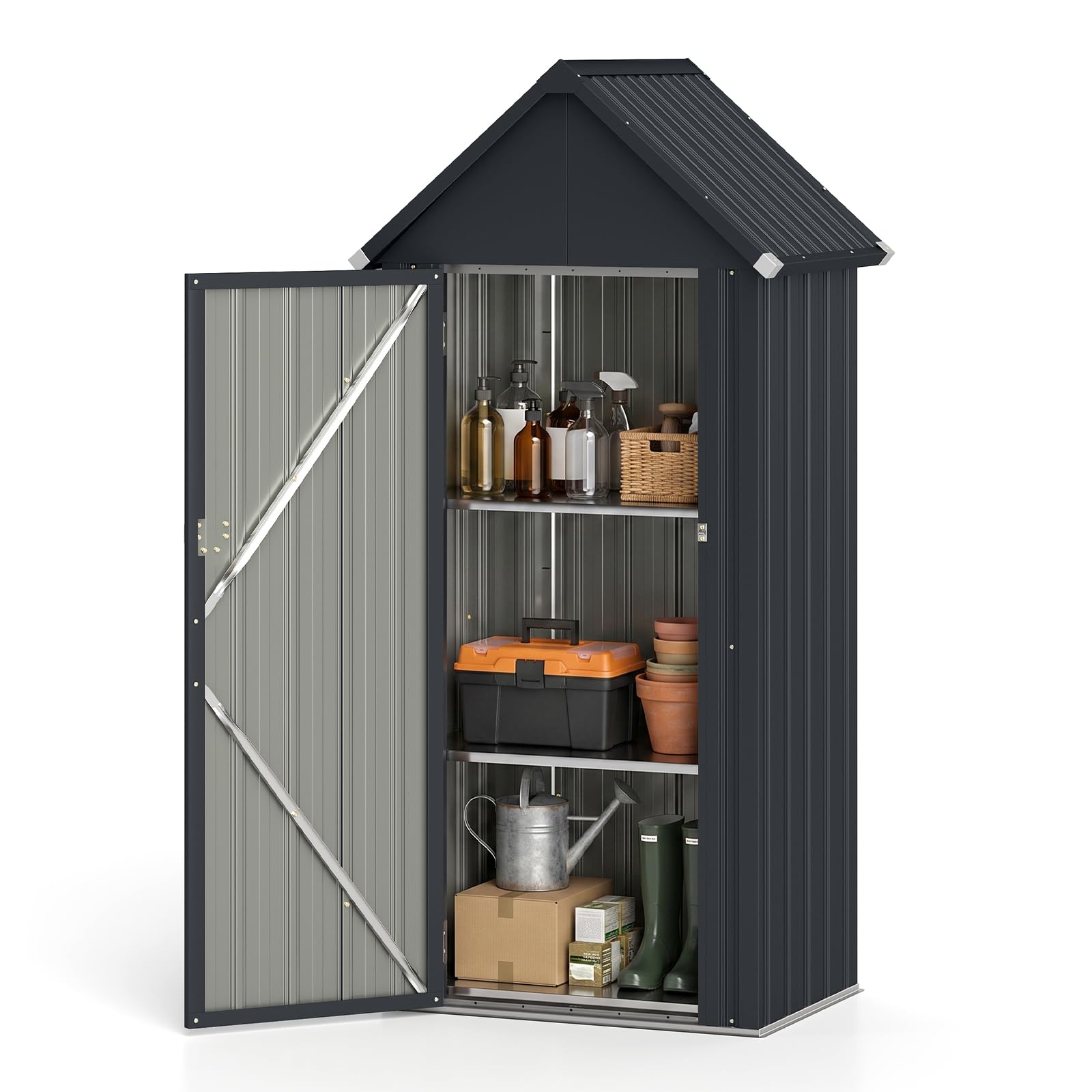 COSTWAY Caseta de Jardin Exterior, 0,55 ㎡，85 x 65,5 x 176 cm, Gris