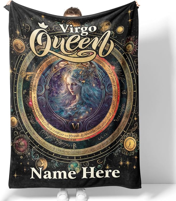 kobalo Virgo Queen Personalized Blankets Zodiac Horoscope Throw Blanket Astrology Birthday Gifts for Women Girls Mom Grandma Astrological Fall Christmas Constellation Fleece Sherpa Blanket for Bed