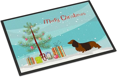 Caroline's Treasures BB8449JMAT - Tapete de pelo largo con diseño de perro salchicha de Navidad de 24 x 36 pulgadas, para interiores y exteriores,
