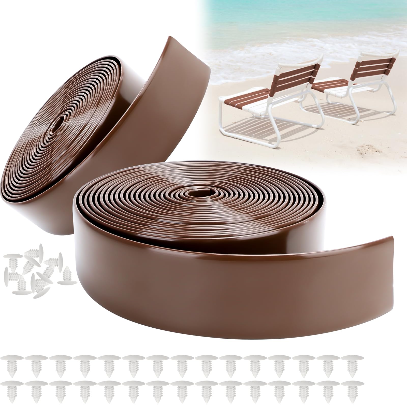 LukLoy 2 Pack 2" Wide x 20ft Long Vinyl Straps for Patio Chairs Repair with 40 Rivets, Replacement Straps for Patio Chairs Garden, Lawn Chair Repair