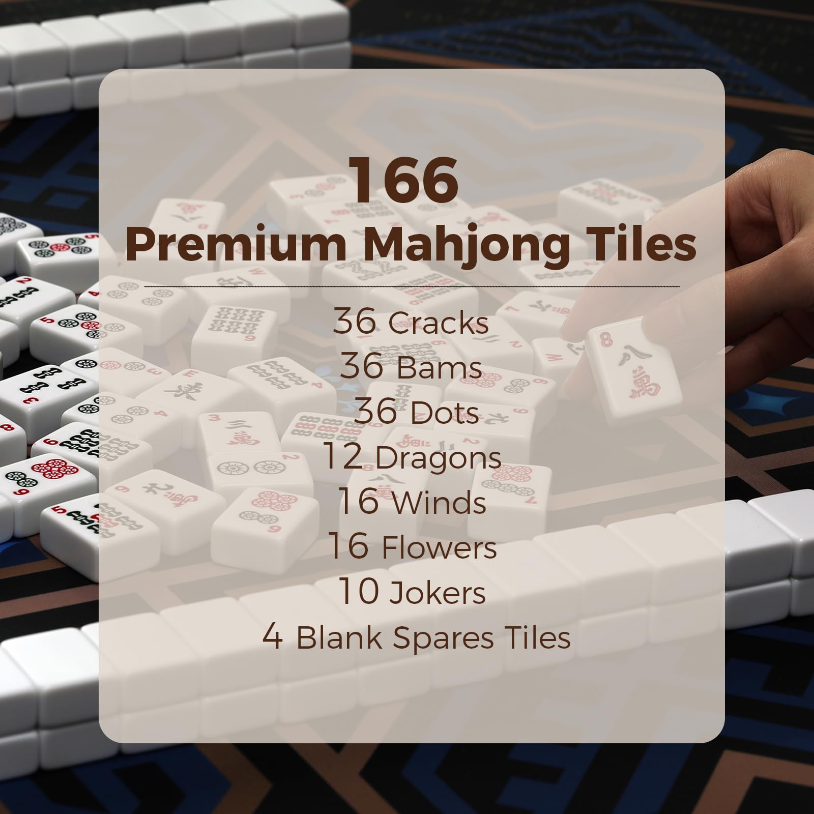 Set di piastrelle American Mahjong con borsa per il trasporto stampata arancione, 166 piastrelle bianche premium, 4 rack all-in-one colori/pusher, set Mah Jongg, set completo da gioco Mahjong