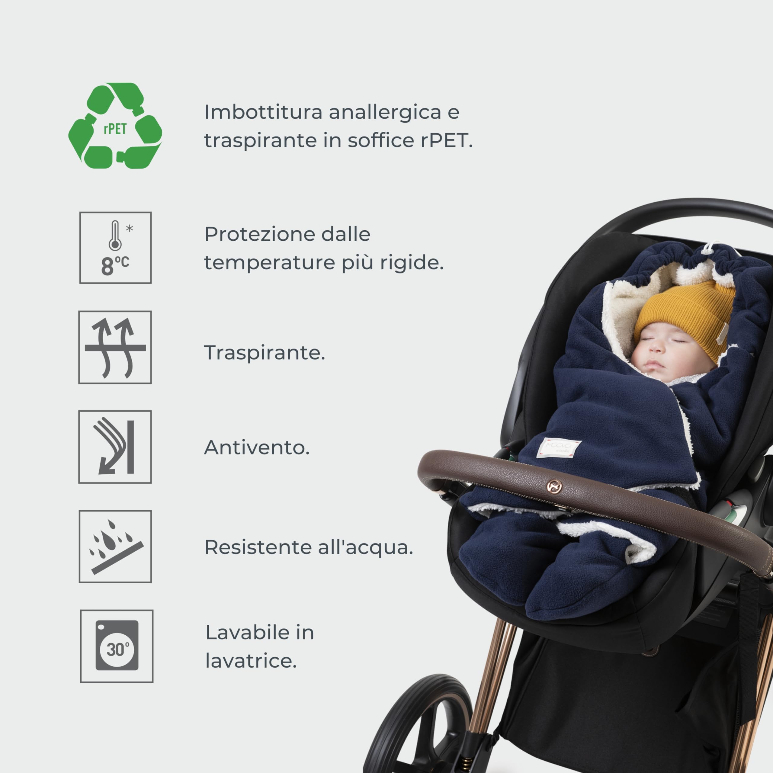 Nuvita 9100 Cuddle | Chancelière universelle pour poussette avec capuche réglable | Parfait de 0 à 10 mois (80 cm) | Résistant aux températures jusqu'à 8°C, à l'eau et au vent | Noir/Gris