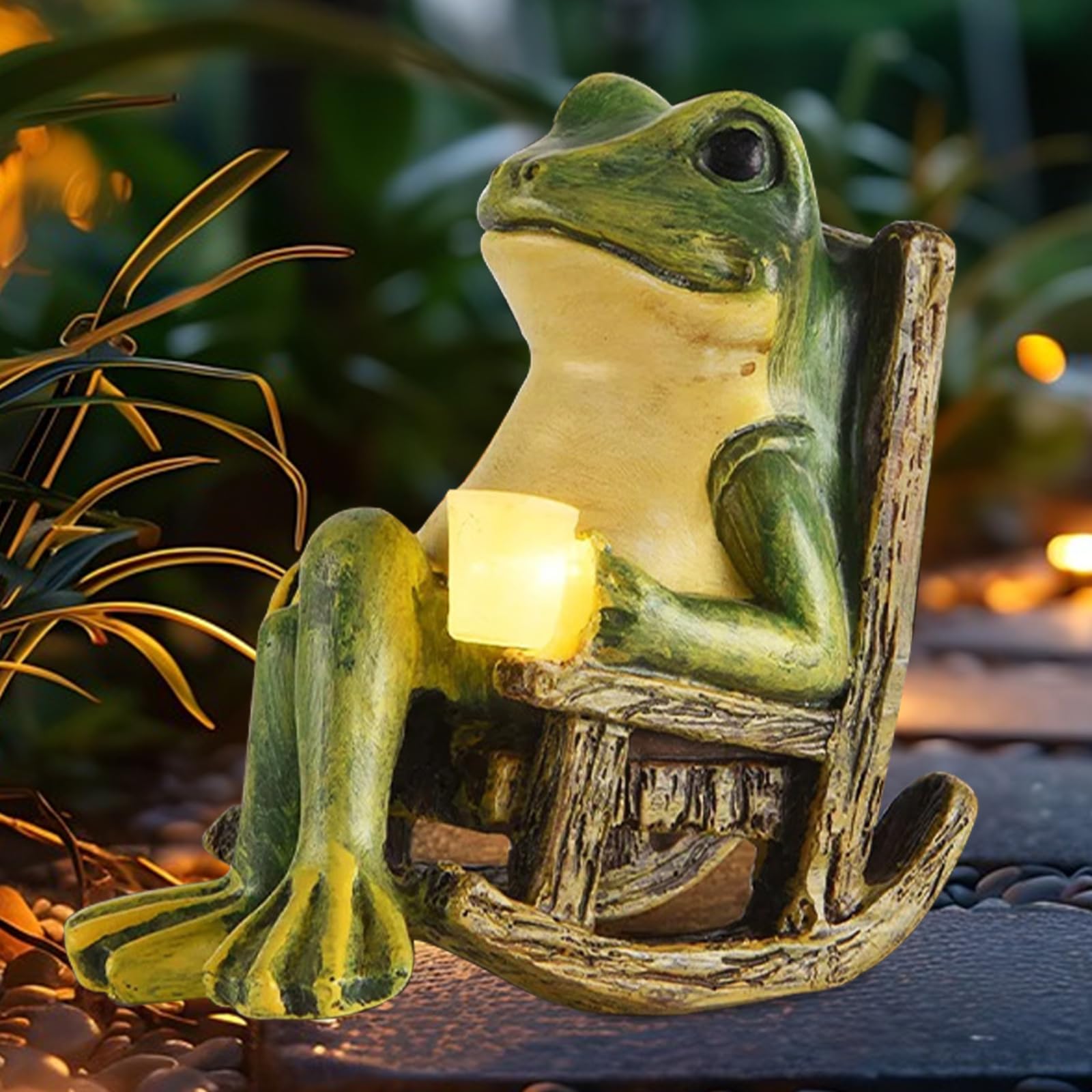 Solar Frog Figures Decoration, Animal Ornament With Solar Lamp, Outdoor Statue, Fairy Garden Accessories for Patio, Home, Lawn Decor Gift