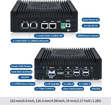SJRC Mini PC 2x10 GbE RJ45, Firewall Appliance N150 (Upgraded N100) Barebone NO RAM NO SSD, Dual i226V 2.5 Gbit LAN, S7 Pro OPNsense Micro Computer, 2xNVMe, 2xHD, Type-C, TF