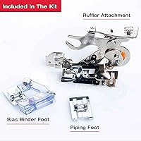 Vista 2 de SINGER Kit de prensatelas para decoración del hogar, incluye tuberías, carpeta al bies y accesorio de volante, perfecto para acabados a medida