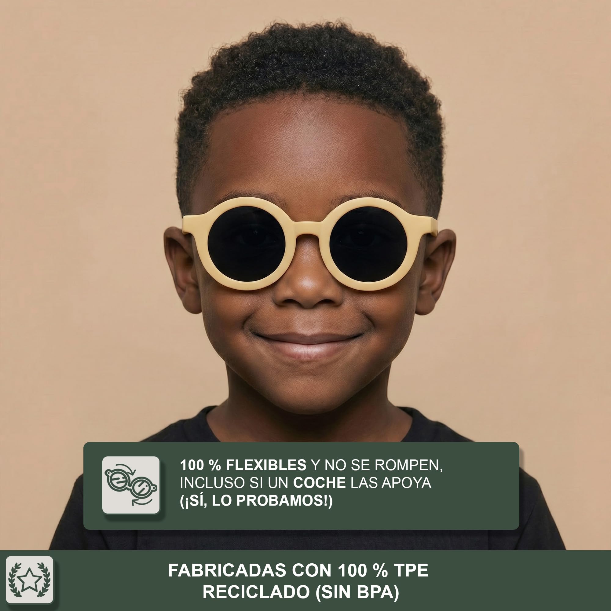 BABYMOCS Gafas de sol redondas para niños protección UV 100% flexibles sin BPA correa diseño sueco