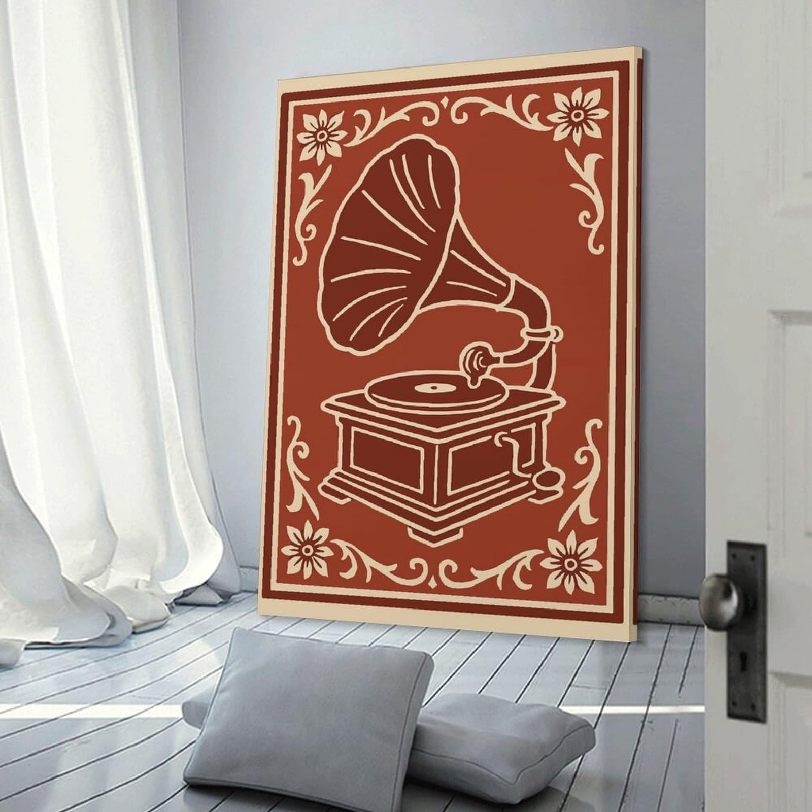 Junmoney Vintage Gramophone Art Deco Illustration Room Decor Wall Art, 12x18inch(30x45cm), for Home, Office, Studio Or Guest Room, Canvas Wall Art That Fits Changing Layouts