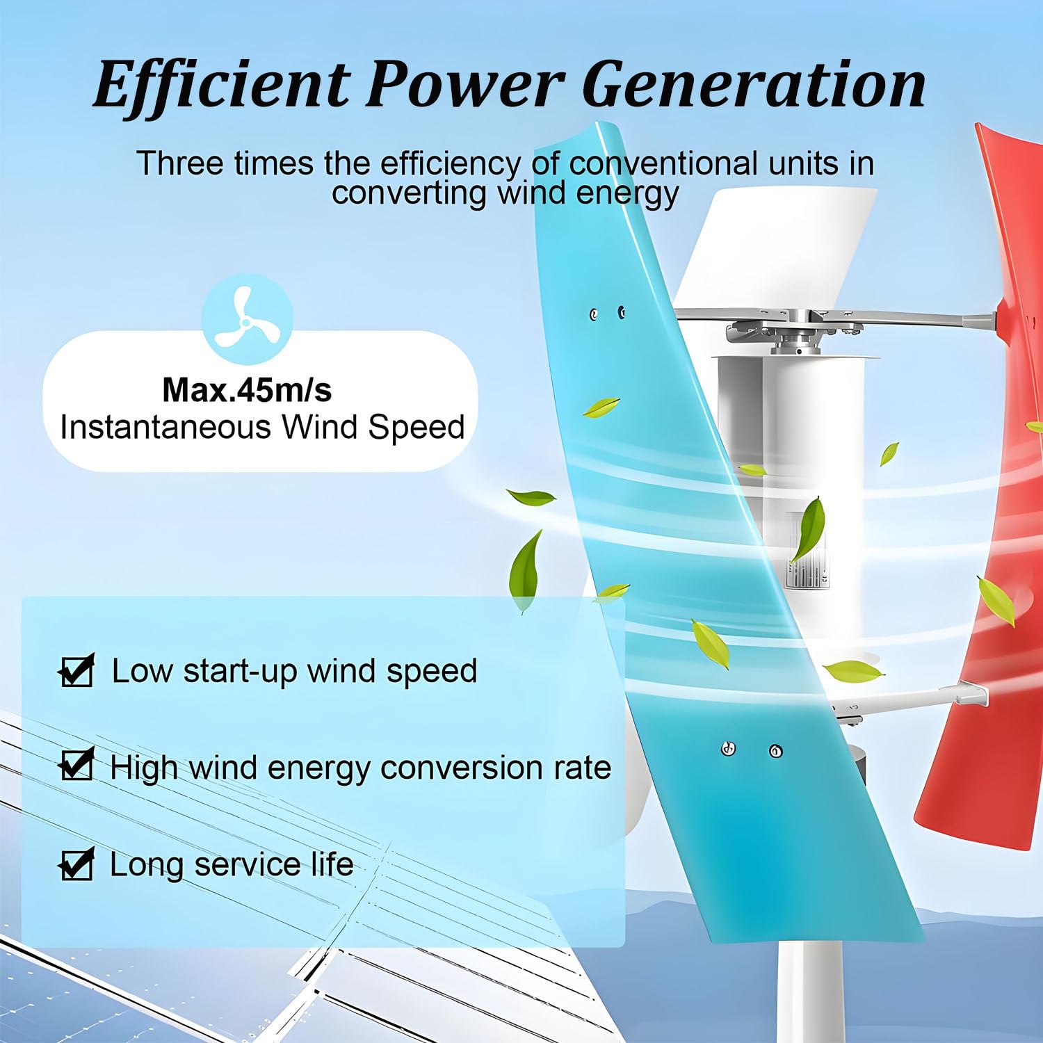 Generator turbiny wiatrowej o pionowej osi obrotu o mocy 16000 W, 3-łopatowa pionowa turbina wiatrowa z lewitacją magnetyczną, z kontrolerem, wyjątkowo cicha konstrukcja Color-12V