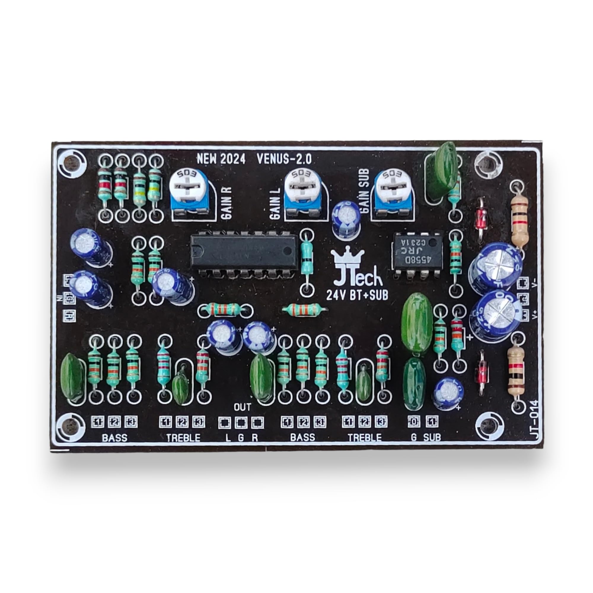 JTECH SUB+BT Board, 2.1 Channel, High Deep Bass and Treble, DC 24V to 40V Dual Power Supply, Inbuilt Gain Control (Gain14.5'Db) Hard Bass, IC Model