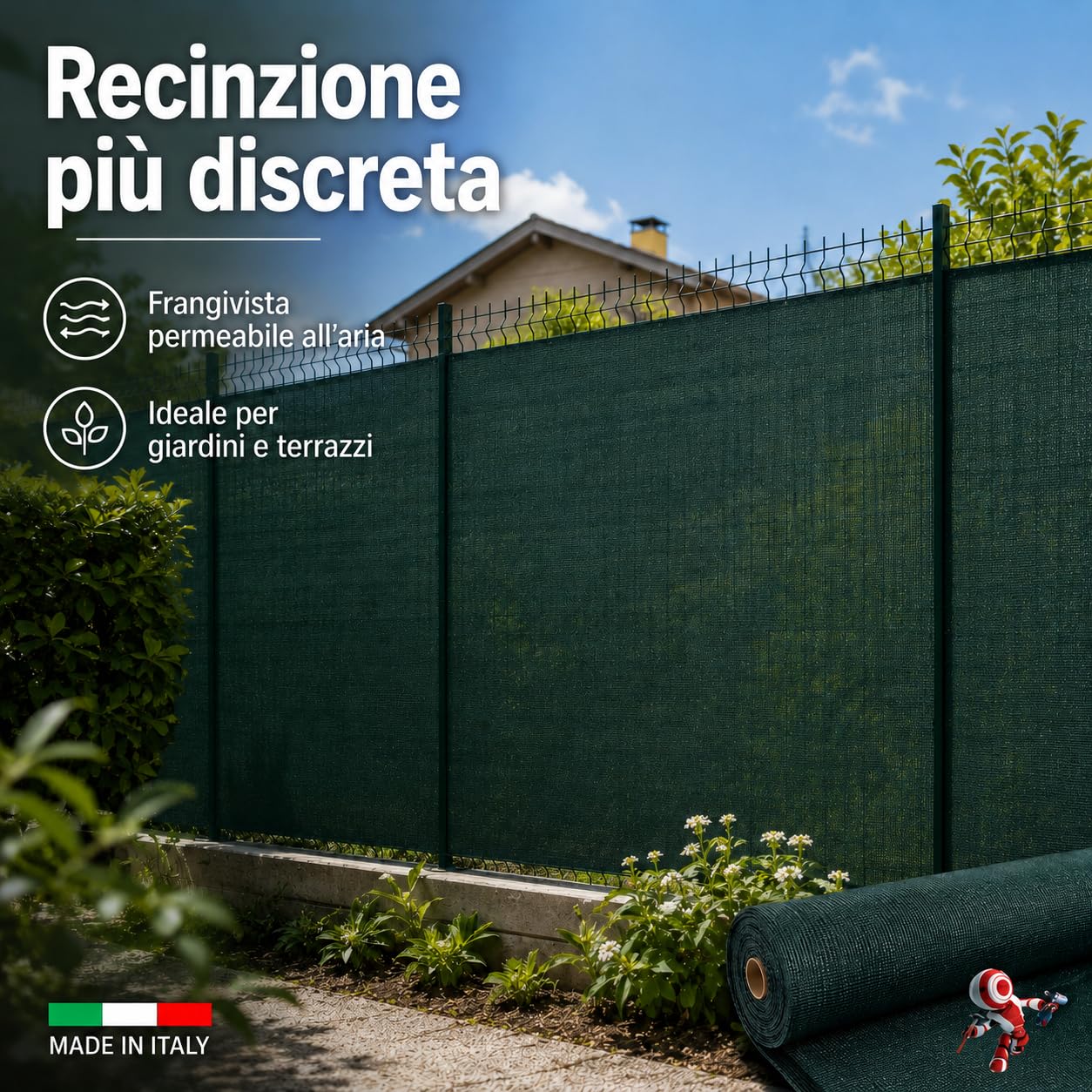 Masterbrico Rete Ombreggiante Verde per Orto, Ombra 90% — 400 cm x 25 metri | Filo piatto UV-resistente, indemagliabile — ideale per frangivista, frangisole, orto e tunnel agricoli