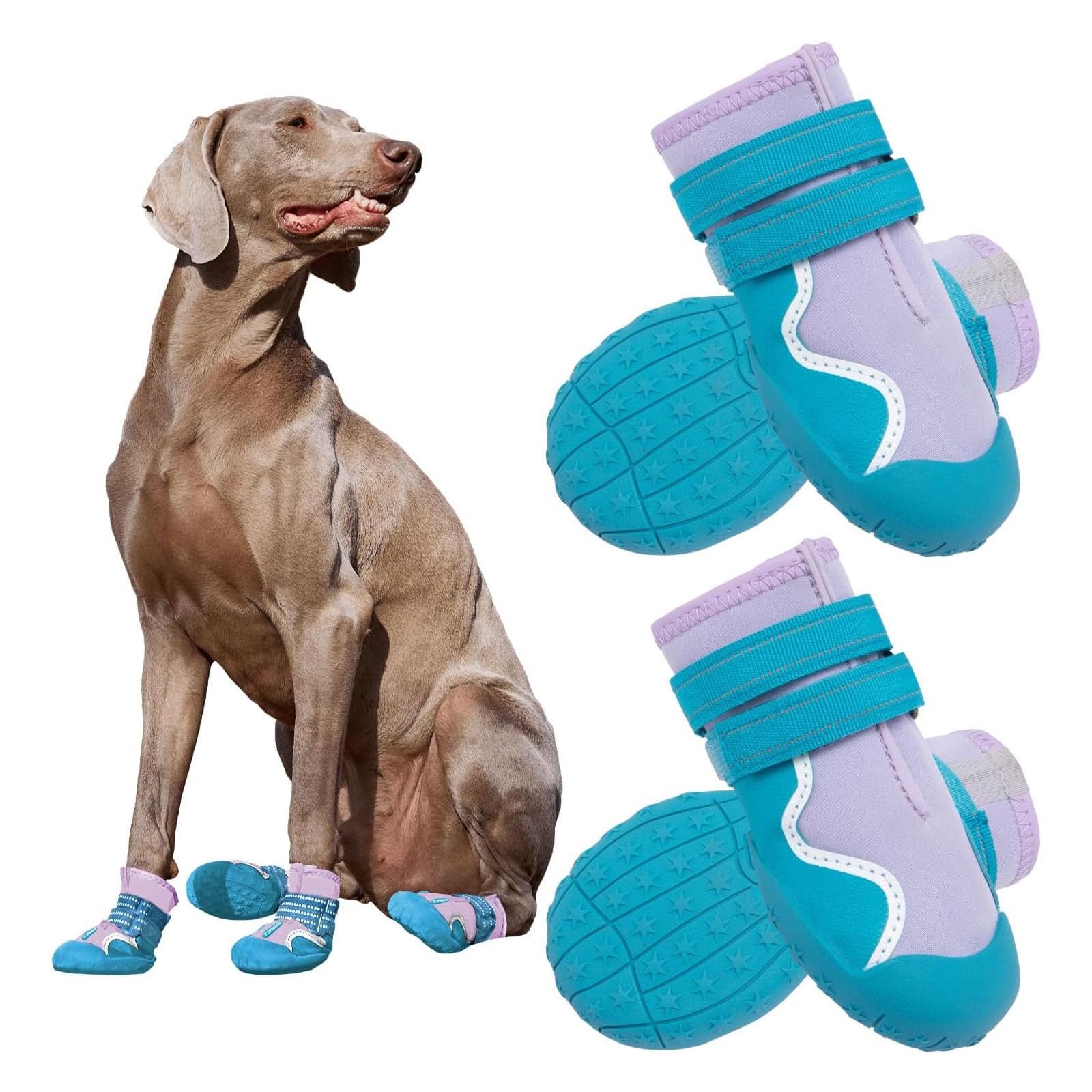 YPDOPORA Dog Shoes for Small Medium Large Dogs, Waterproof Dog Booties Paw Protector,Anti-Slip Dogs Shoes with Reflective for Winter Snowy Summer Hot Pavement,Purple,3XL