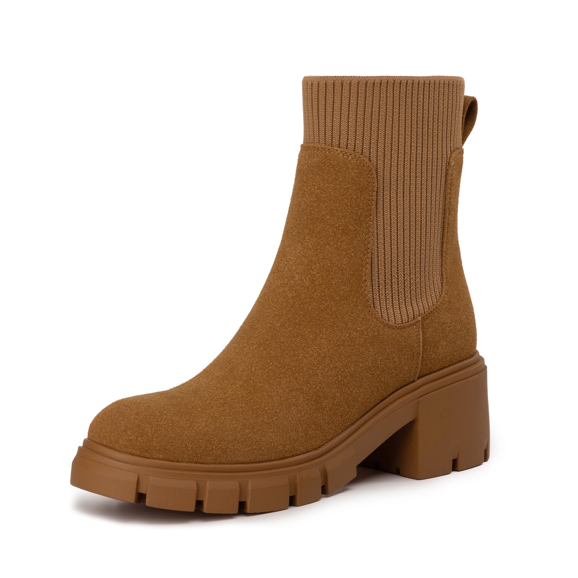 Athlefit Women's Chelsea Boots Fashion Slip on Platform Ankle Boots Lug Sole Chunky Booties