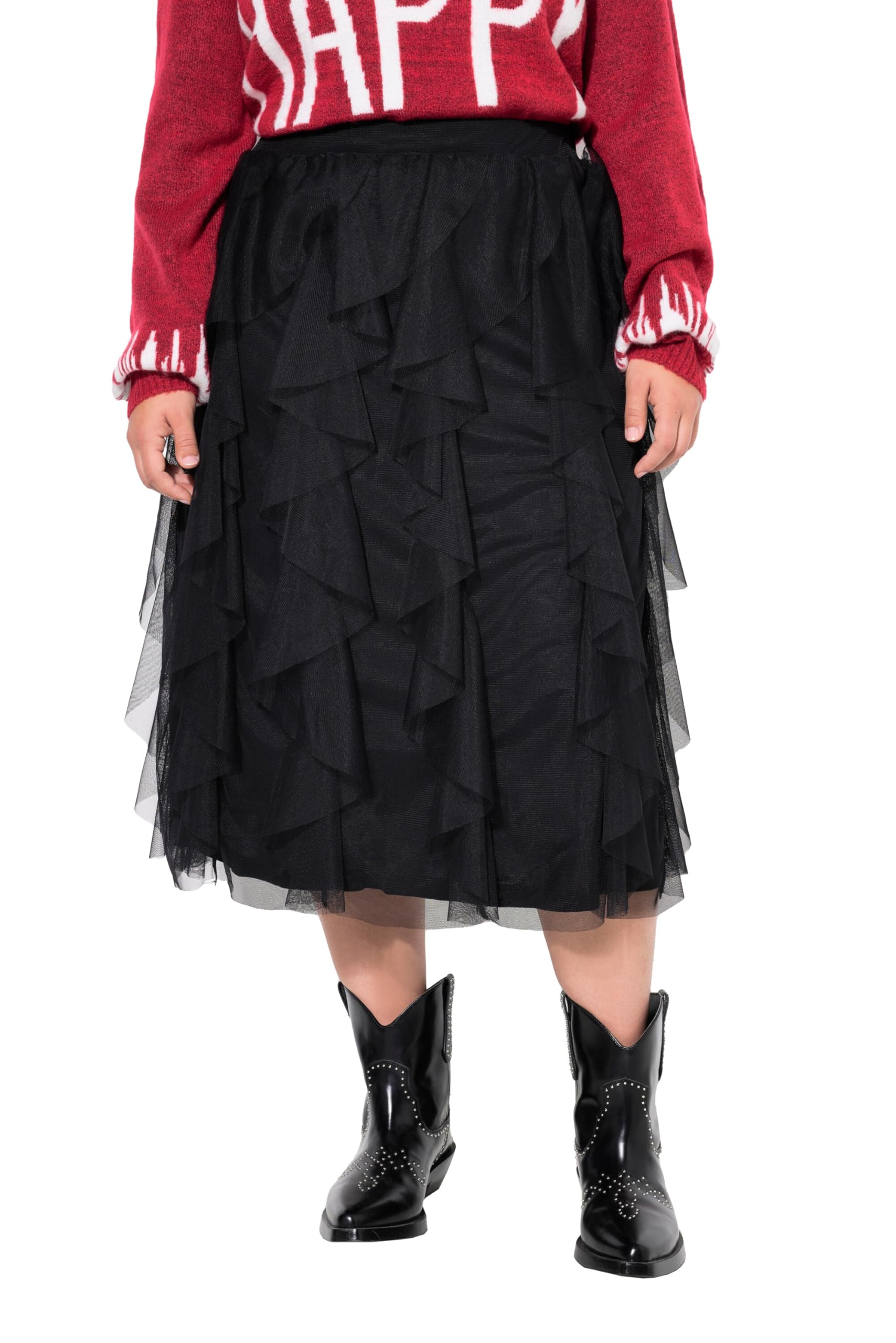 Angel of Style Damen große Größen Übergrößen Plus Size Meshrock, A-Line, 3D-Rüschen, blickdichtes Futter 837918