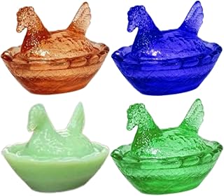 4Pcs Hen on Nest Mini Glass Hen on Nests Figurines Cute & Charming Collectible Decorative Home Decor for Home Easter Basket Stuffers Gifts for Friends Family Lovers