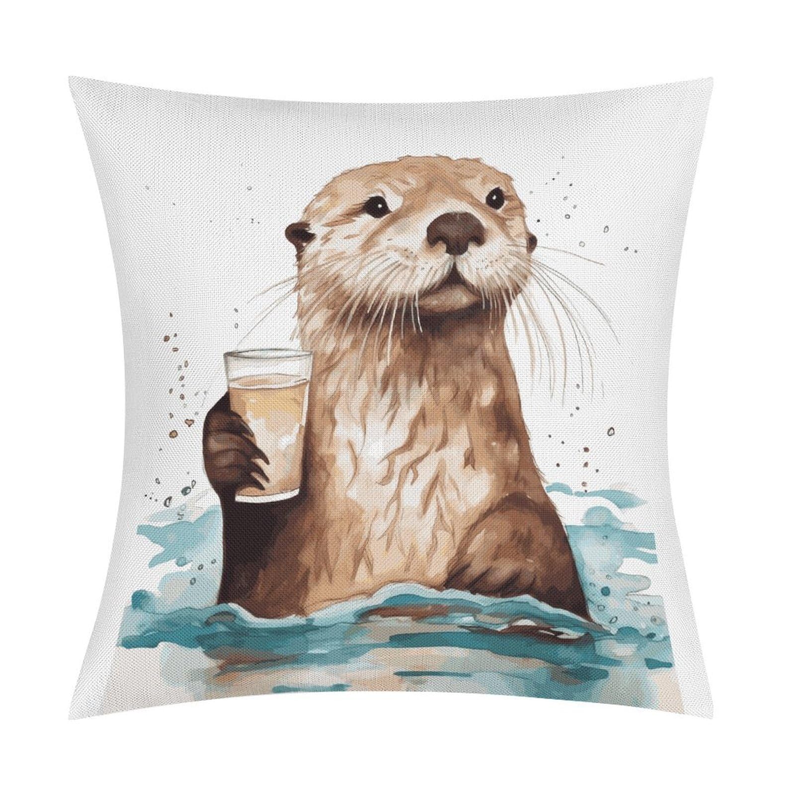 Adfgyerh Style Sea Otter Pillow Covers Soft And Comfortable Invisible Zipper ，Home Decor 18X18 Inch Edging Technology，Throw Pillow Covers For Couch Sofa Bedroom Living Room.