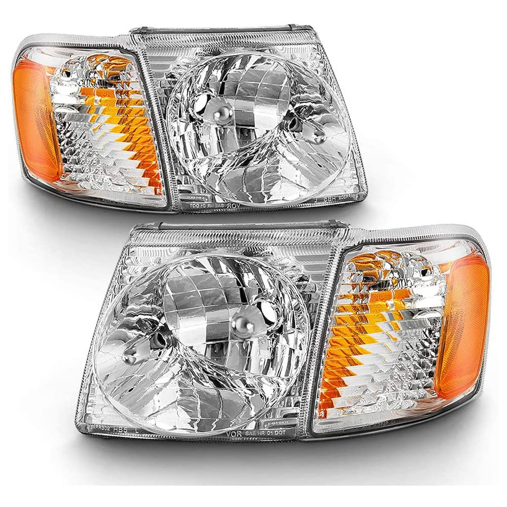 EPIC LIGHTING OE Replacement Headlights Park Signal Lights Assembly Compatible with Ford 01-05 Explorer Sport Trac 01-03 Explorer Sport [ FO2502170 FO2520164 FO2503170 FO2521164 ] [4-Piece] Combo