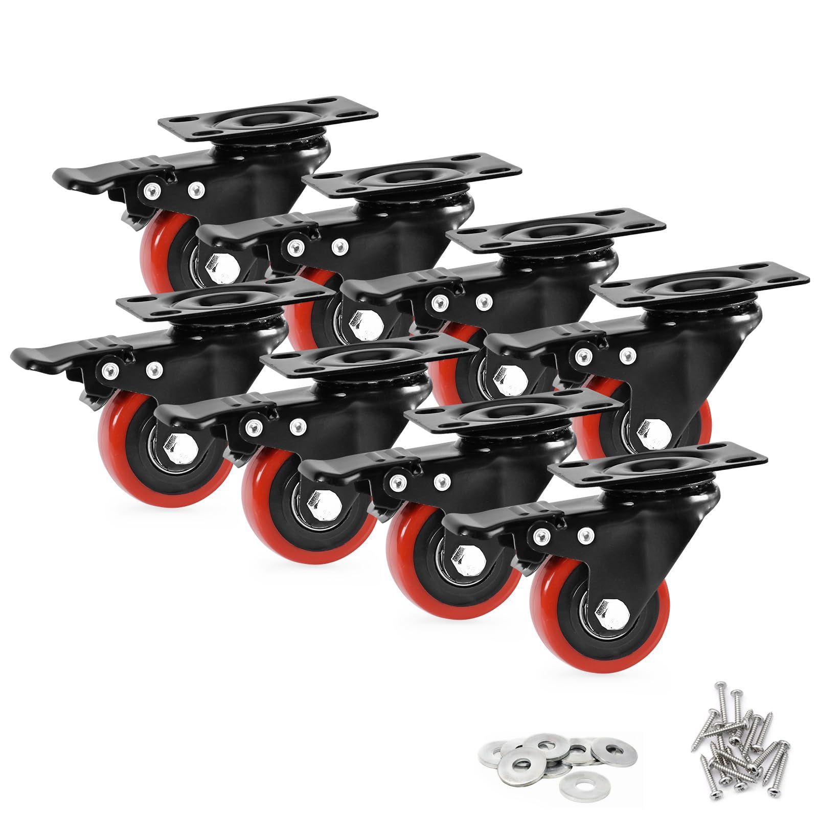 Ruedas giratorias, Juego de 8 Ruedas giratorias de Alta Resistencia de 2 Pulgadas, con Bloqueo, para carros, Muebles y Bancos de Trabajo, Color Rojo.